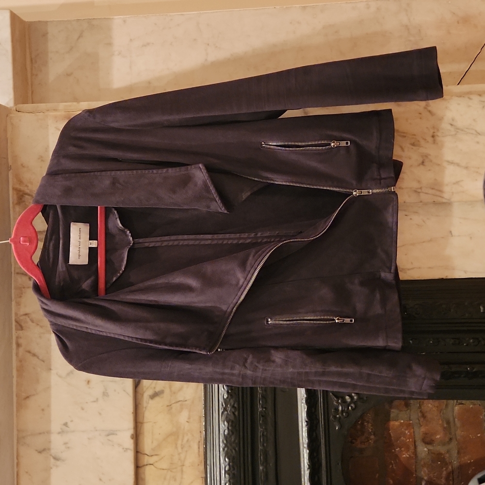 Faux suede draped neck motorcycle jacket. Cupcakes and Cashmere, charcoal, sizeM